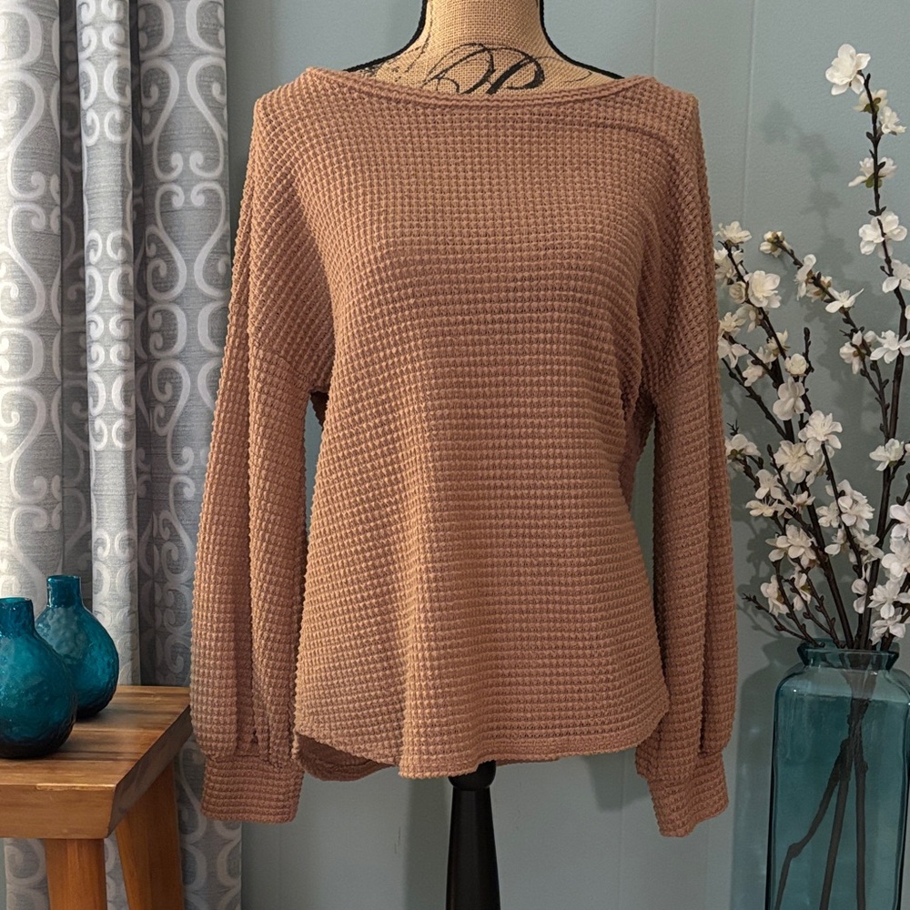 Bibi Waffle Knit Balloon Sleeve Shirt